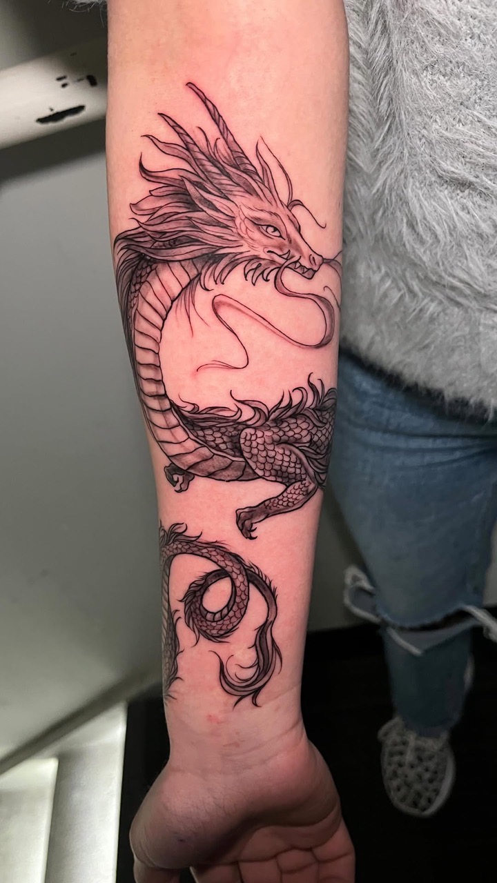 Custom colour tattoo by Sarah Johnson at Yes Electric Tattoo Queen West Toronto